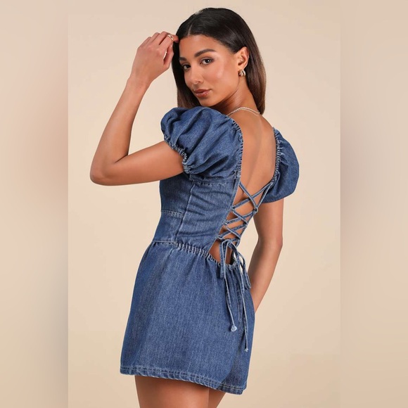 NWT Lulus Feylith Medium Wash Denim Romper - Picture 2 of 4